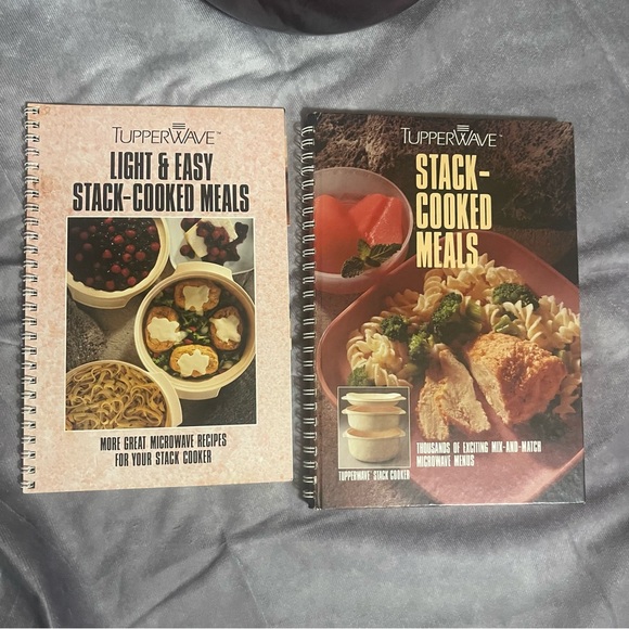 Tupperware Tupperwave 6 Pc Set + 2 Cookbooks Microwave Stack Cooker Cranberry - Picture 6 of 9